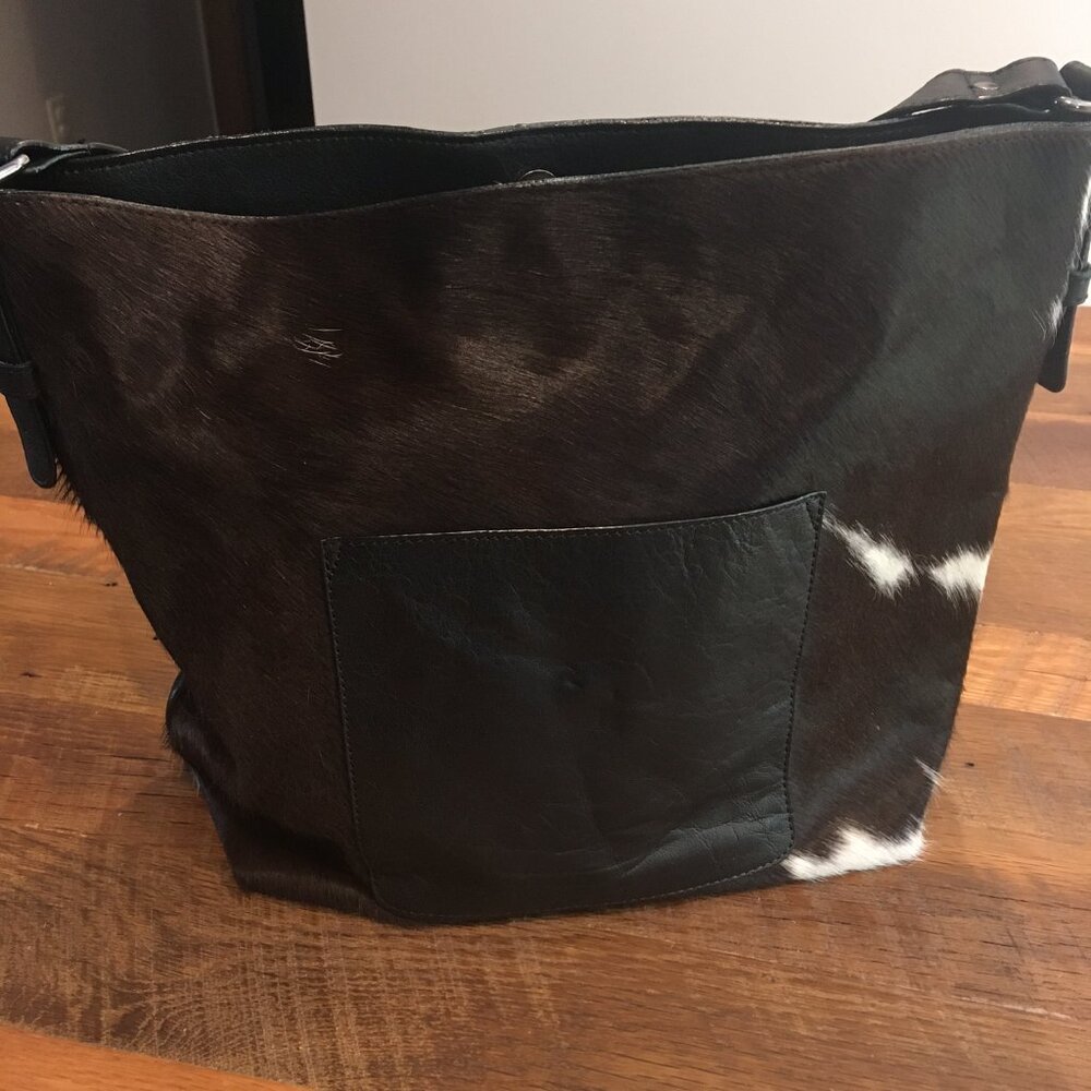 Mona B Black/Brown Hair on Faux Black Leather Tote